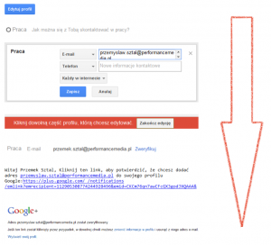 Weryfikacja adresu e-mail w Google+