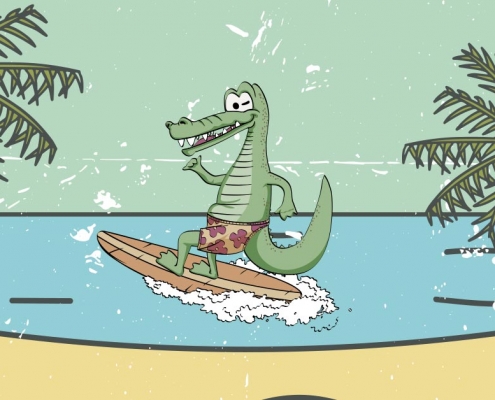 Krokodyl na desce surfingowej
