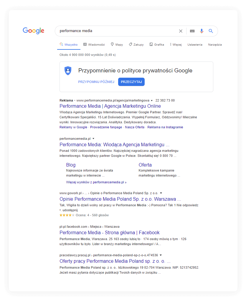Jak wygląda strona z wynikami wyszukiwania