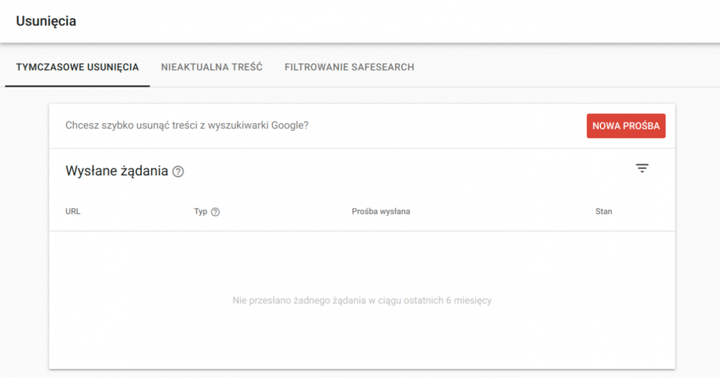 Usunięcia w Google Search Console